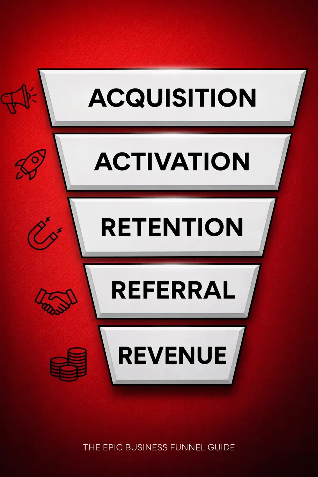 Digital marketing funnel stages including acquisition, activation, retention, referral and revenue