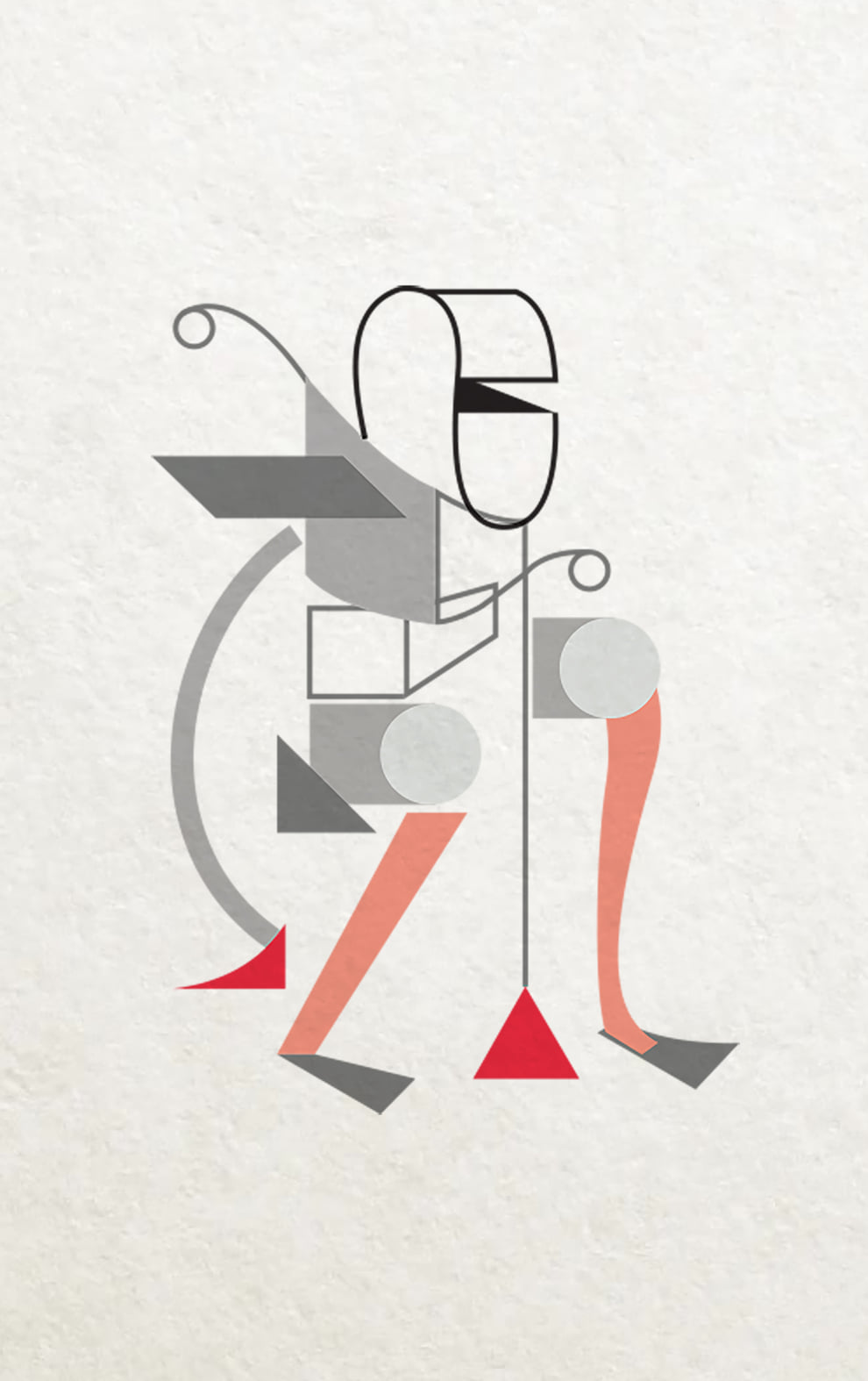 Abstract geometric artwork depicting a stylized human figure