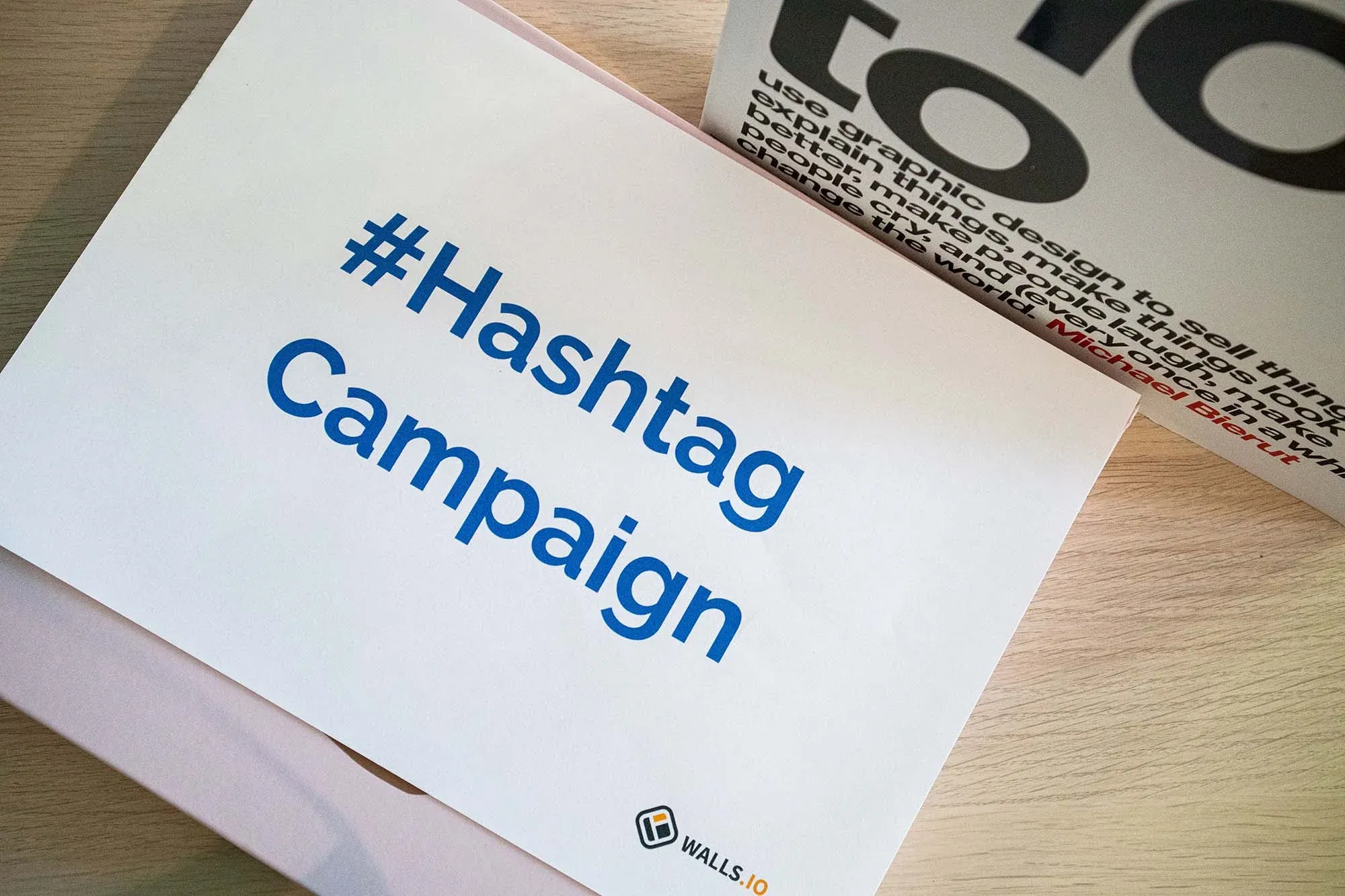 Hashtag campaign written on a sheet of paper for social media content planning